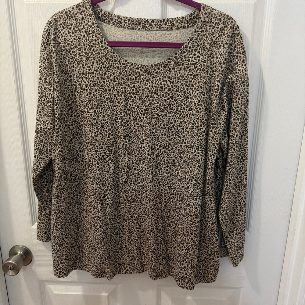 J. Jill Womens XL Luxe Supima Relaxed Fit Long Sleeve Tee Leopard Animal Print